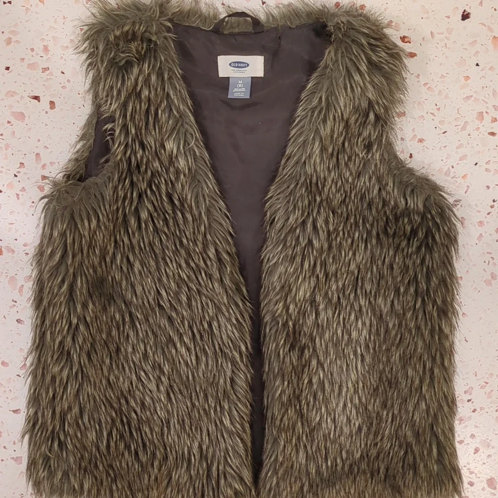Old Navy | Brown Grey Tan Faux Fur Vest | M (8) Boho Layer Accessory